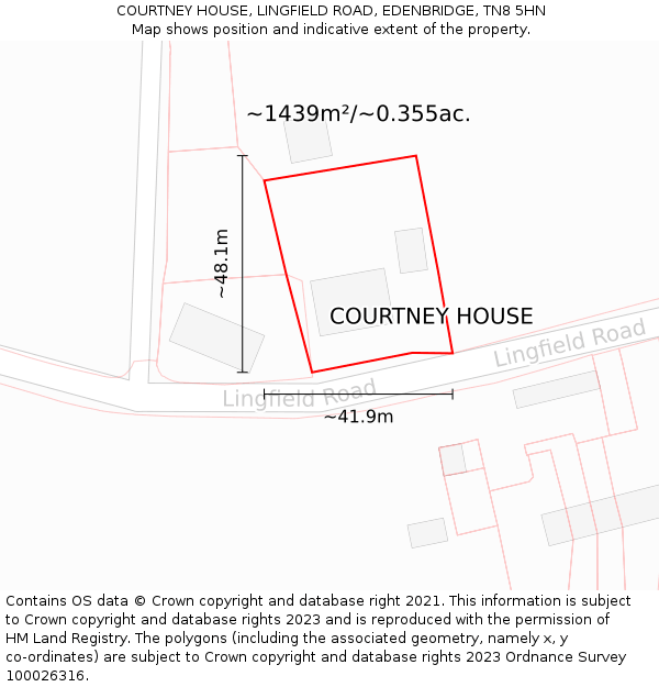 COURTNEY HOUSE, LINGFIELD ROAD, EDENBRIDGE, TN8 5HN: Plot and title map