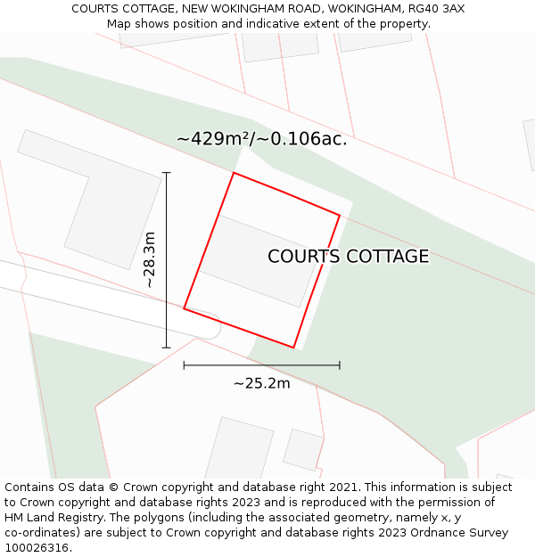 COURTS COTTAGE, NEW WOKINGHAM ROAD, WOKINGHAM, RG40 3AX: Plot and title map