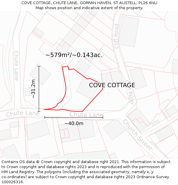 COVE COTTAGE, CHUTE LANE, GORRAN HAVEN, ST AUSTELL, PL26 6NU: Plot and title map