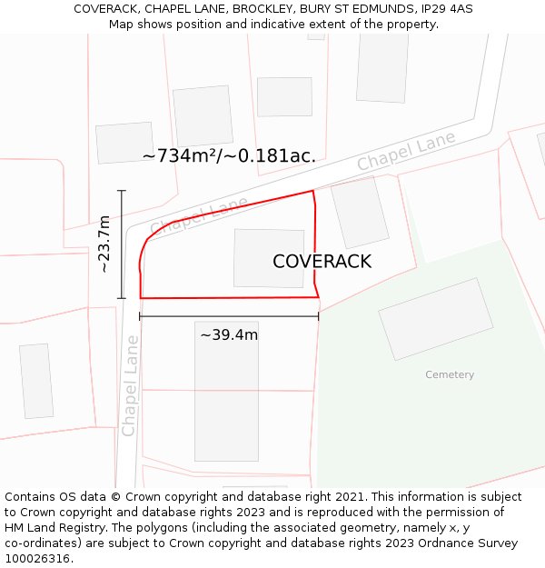 COVERACK, CHAPEL LANE, BROCKLEY, BURY ST EDMUNDS, IP29 4AS: Plot and title map