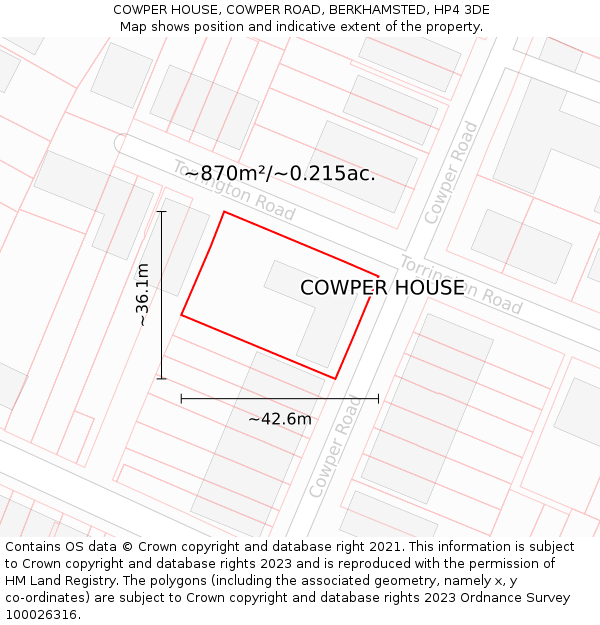 COWPER HOUSE, COWPER ROAD, BERKHAMSTED, HP4 3DE: Plot and title map
