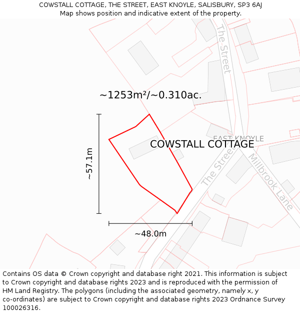 COWSTALL COTTAGE, THE STREET, EAST KNOYLE, SALISBURY, SP3 6AJ: Plot and title map