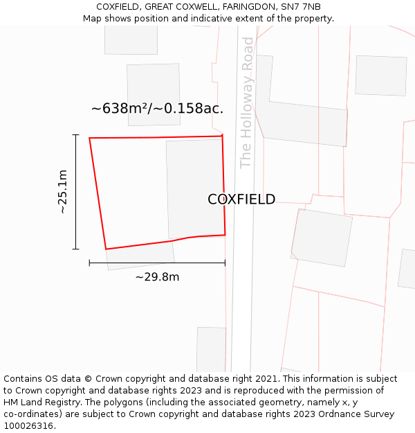 COXFIELD, GREAT COXWELL, FARINGDON, SN7 7NB: Plot and title map