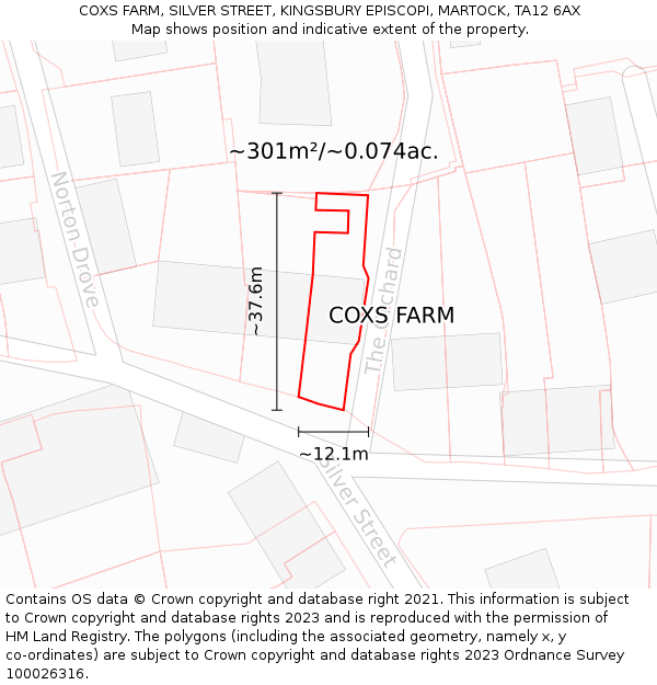 COXS FARM, SILVER STREET, KINGSBURY EPISCOPI, MARTOCK, TA12 6AX: Plot and title map