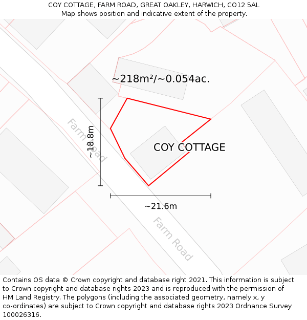 COY COTTAGE, FARM ROAD, GREAT OAKLEY, HARWICH, CO12 5AL: Plot and title map