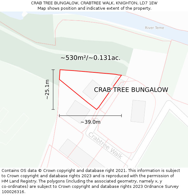 CRAB TREE BUNGALOW, CRABTREE WALK, KNIGHTON, LD7 1EW: Plot and title map