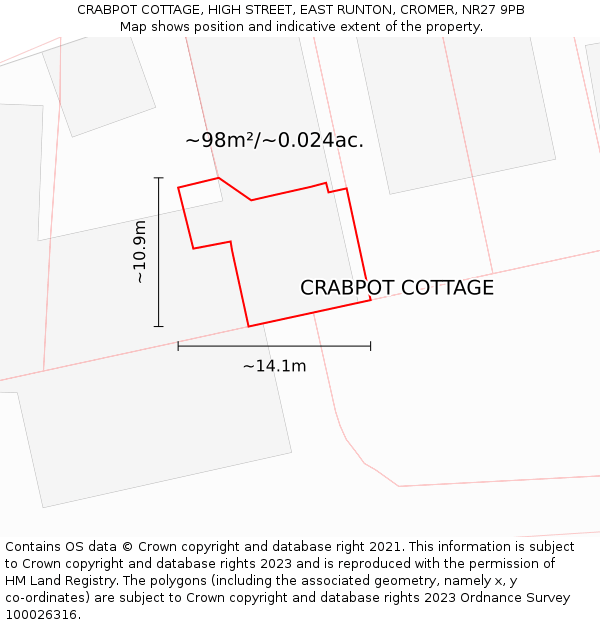 CRABPOT COTTAGE, HIGH STREET, EAST RUNTON, CROMER, NR27 9PB: Plot and title map