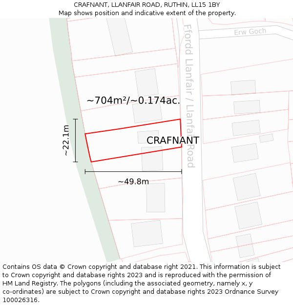 CRAFNANT, LLANFAIR ROAD, RUTHIN, LL15 1BY: Plot and title map