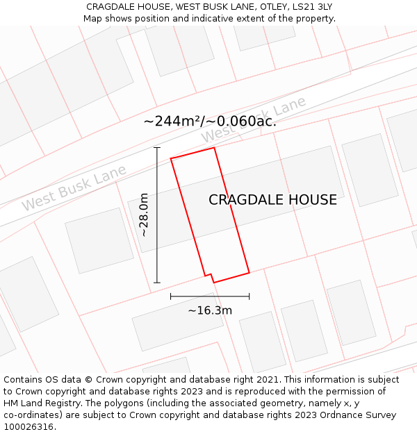 CRAGDALE HOUSE, WEST BUSK LANE, OTLEY, LS21 3LY: Plot and title map