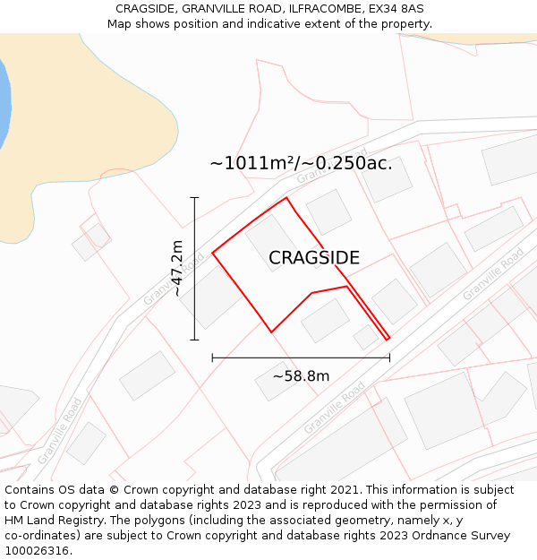 CRAGSIDE, GRANVILLE ROAD, ILFRACOMBE, EX34 8AS: Plot and title map