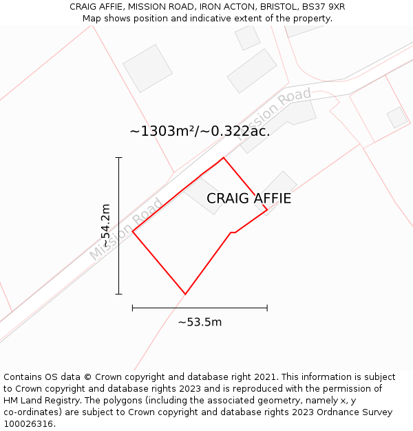 CRAIG AFFIE, MISSION ROAD, IRON ACTON, BRISTOL, BS37 9XR: Plot and title map