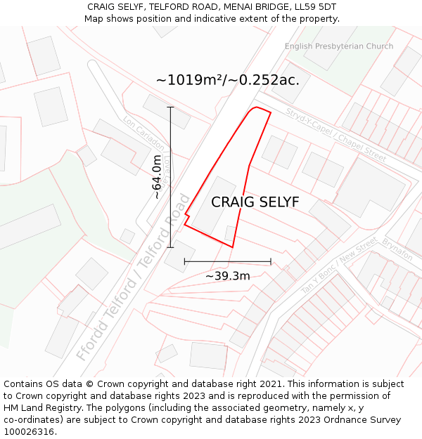 CRAIG SELYF, TELFORD ROAD, MENAI BRIDGE, LL59 5DT: Plot and title map