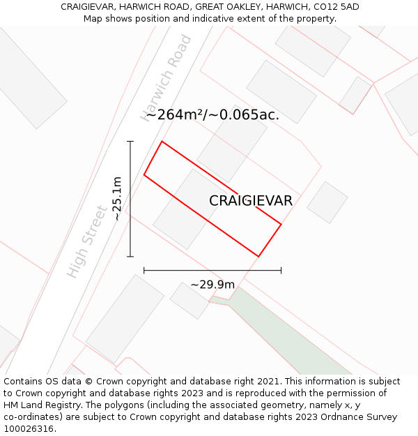 CRAIGIEVAR, HARWICH ROAD, GREAT OAKLEY, HARWICH, CO12 5AD: Plot and title map