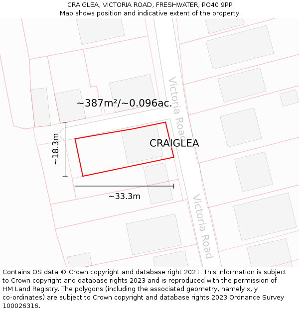 CRAIGLEA, VICTORIA ROAD, FRESHWATER, PO40 9PP: Plot and title map