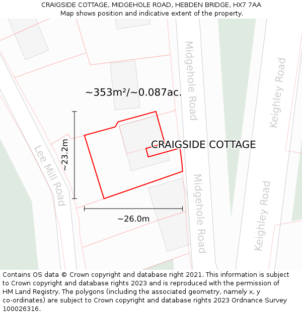 CRAIGSIDE COTTAGE, MIDGEHOLE ROAD, HEBDEN BRIDGE, HX7 7AA: Plot and title map