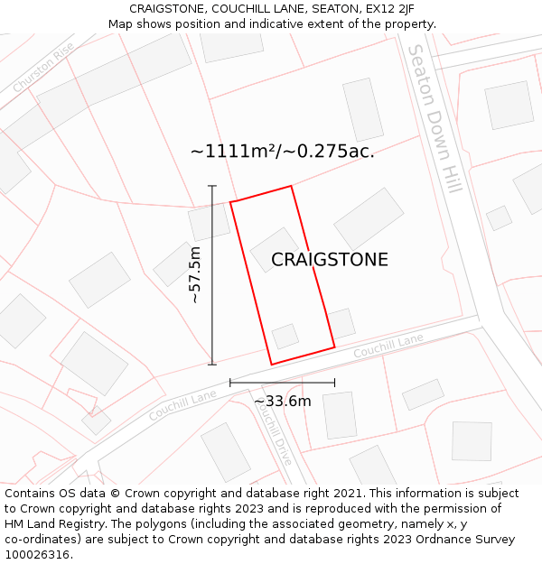 CRAIGSTONE, COUCHILL LANE, SEATON, EX12 2JF: Plot and title map
