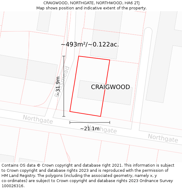 CRAIGWOOD, NORTHGATE, NORTHWOOD, HA6 2TJ: Plot and title map