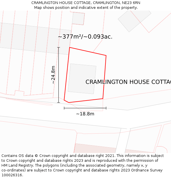 CRAMLINGTON HOUSE COTTAGE, CRAMLINGTON, NE23 6RN: Plot and title map