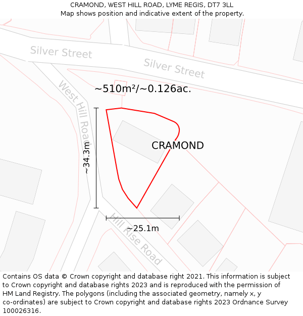 CRAMOND, WEST HILL ROAD, LYME REGIS, DT7 3LL: Plot and title map