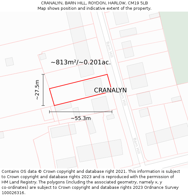 CRANALYN, BARN HILL, ROYDON, HARLOW, CM19 5LB: Plot and title map