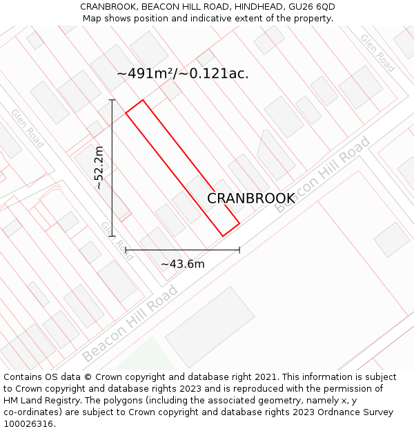 CRANBROOK, BEACON HILL ROAD, HINDHEAD, GU26 6QD: Plot and title map