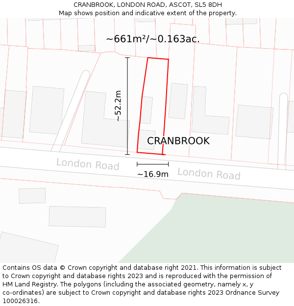 CRANBROOK, LONDON ROAD, ASCOT, SL5 8DH: Plot and title map