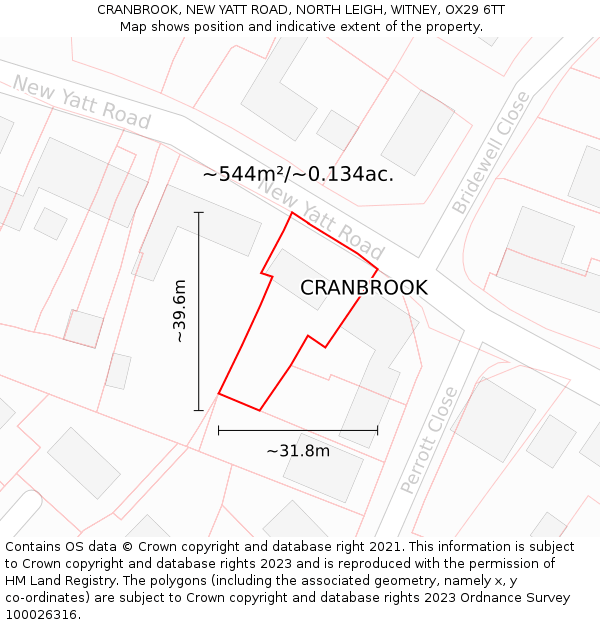 CRANBROOK, NEW YATT ROAD, NORTH LEIGH, WITNEY, OX29 6TT: Plot and title map