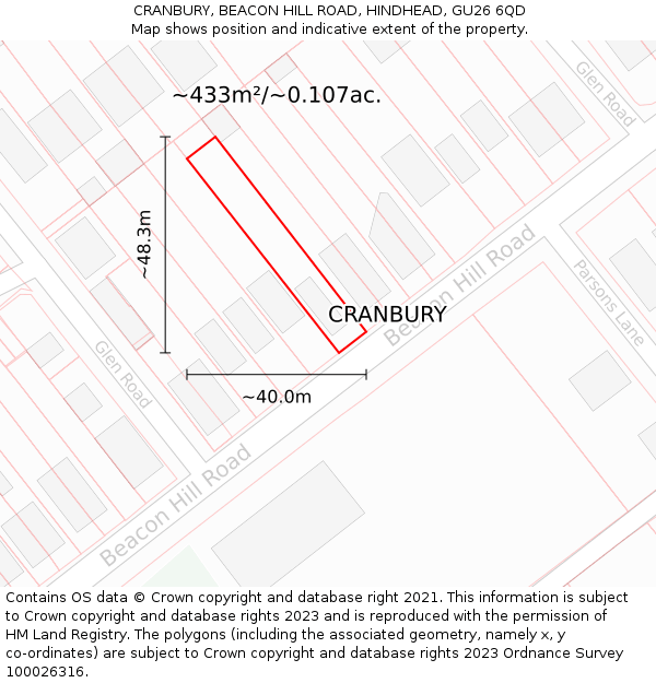 CRANBURY, BEACON HILL ROAD, HINDHEAD, GU26 6QD: Plot and title map