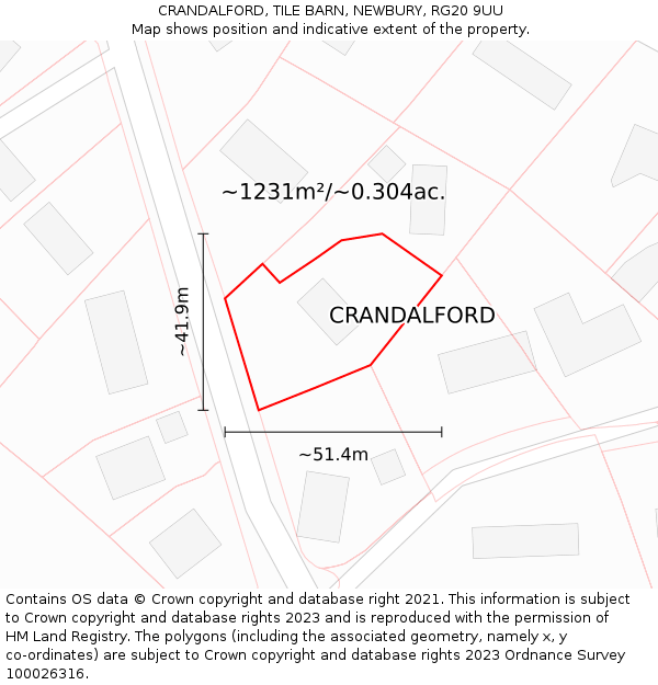 CRANDALFORD, TILE BARN, NEWBURY, RG20 9UU: Plot and title map