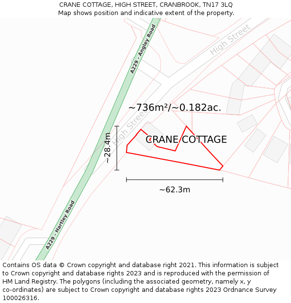 CRANE COTTAGE, HIGH STREET, CRANBROOK, TN17 3LQ: Plot and title map