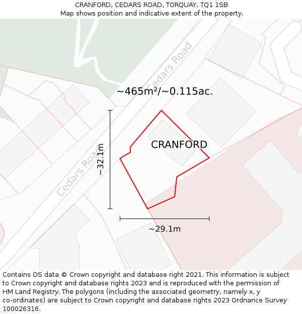 CRANFORD, CEDARS ROAD, TORQUAY, TQ1 1SB: Plot and title map