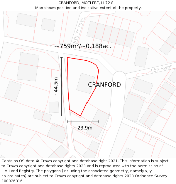 CRANFORD, MOELFRE, LL72 8LH: Plot and title map