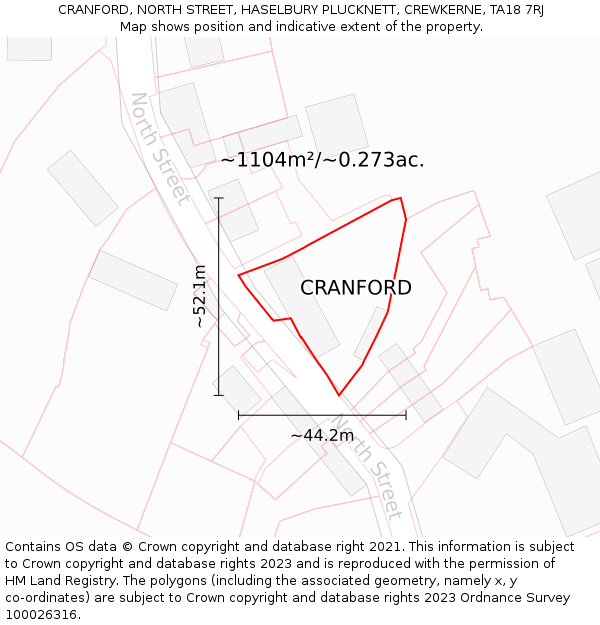 CRANFORD, NORTH STREET, HASELBURY PLUCKNETT, CREWKERNE, TA18 7RJ: Plot and title map