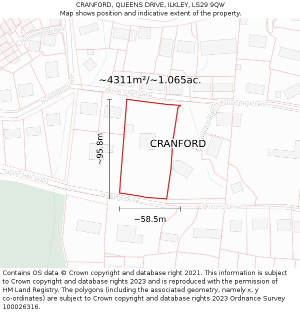 CRANFORD, QUEENS DRIVE, ILKLEY, LS29 9QW: Plot and title map