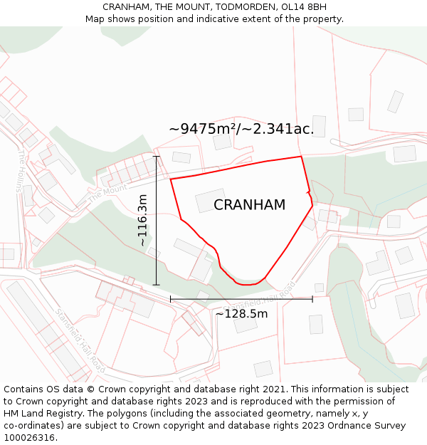 CRANHAM, THE MOUNT, TODMORDEN, OL14 8BH: Plot and title map