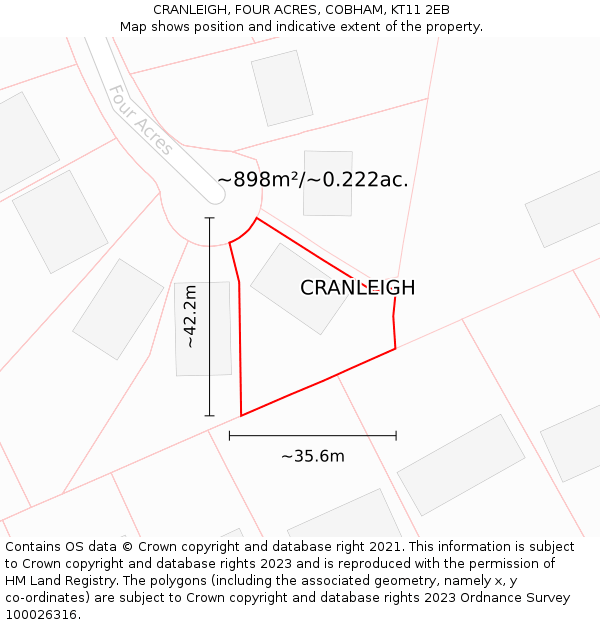 CRANLEIGH, FOUR ACRES, COBHAM, KT11 2EB: Plot and title map