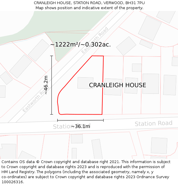CRANLEIGH HOUSE, STATION ROAD, VERWOOD, BH31 7PU: Plot and title map