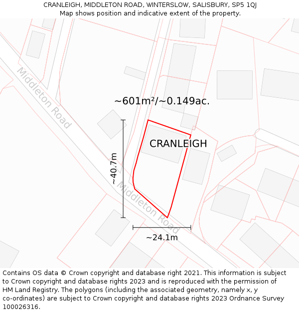 CRANLEIGH, MIDDLETON ROAD, WINTERSLOW, SALISBURY, SP5 1QJ: Plot and title map