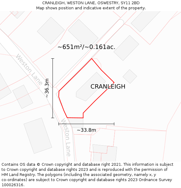 CRANLEIGH, WESTON LANE, OSWESTRY, SY11 2BD: Plot and title map