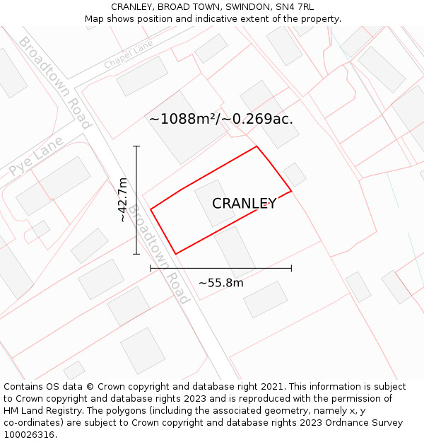CRANLEY, BROAD TOWN, SWINDON, SN4 7RL: Plot and title map