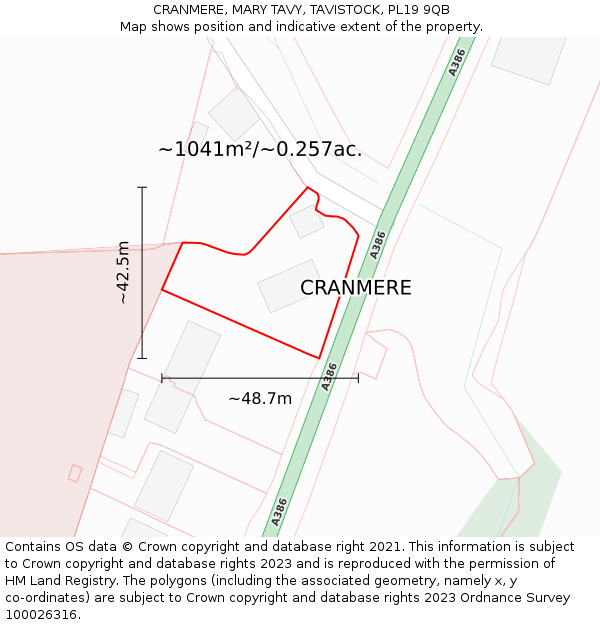 CRANMERE, MARY TAVY, TAVISTOCK, PL19 9QB: Plot and title map