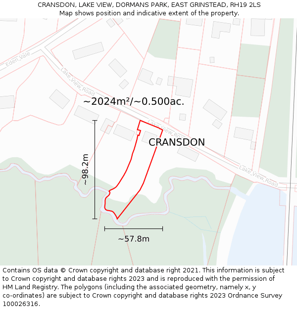 CRANSDON, LAKE VIEW, DORMANS PARK, EAST GRINSTEAD, RH19 2LS: Plot and title map