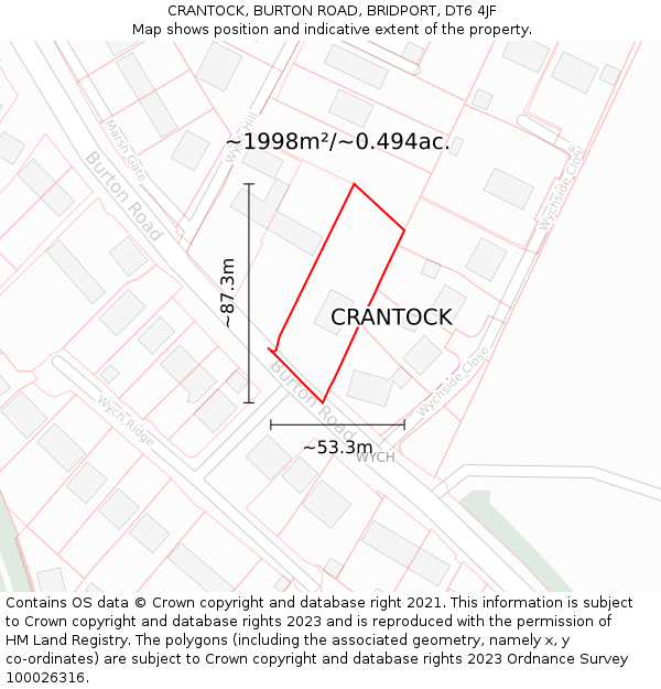 CRANTOCK, BURTON ROAD, BRIDPORT, DT6 4JF: Plot and title map