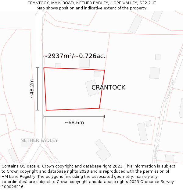 CRANTOCK, MAIN ROAD, NETHER PADLEY, HOPE VALLEY, S32 2HE: Plot and title map