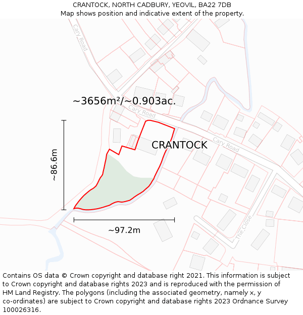 CRANTOCK, NORTH CADBURY, YEOVIL, BA22 7DB: Plot and title map