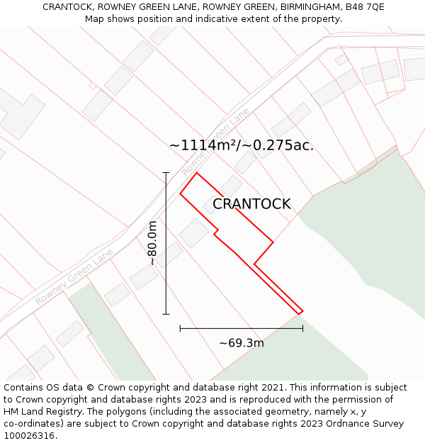 CRANTOCK, ROWNEY GREEN LANE, ROWNEY GREEN, BIRMINGHAM, B48 7QE: Plot and title map