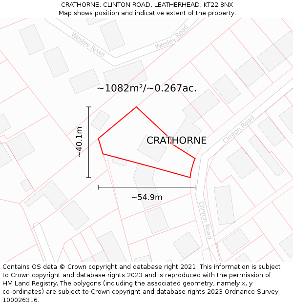 CRATHORNE, CLINTON ROAD, LEATHERHEAD, KT22 8NX: Plot and title map