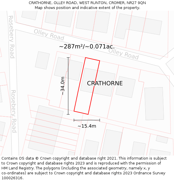 CRATHORNE, OLLEY ROAD, WEST RUNTON, CROMER, NR27 9QN: Plot and title map