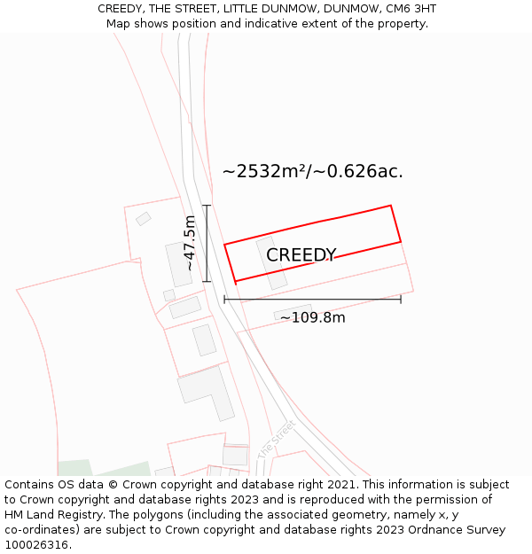 CREEDY, THE STREET, LITTLE DUNMOW, DUNMOW, CM6 3HT: Plot and title map