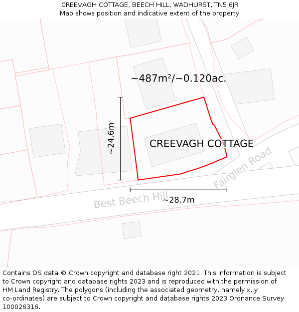CREEVAGH COTTAGE, BEECH HILL, WADHURST, TN5 6JR: Plot and title map
